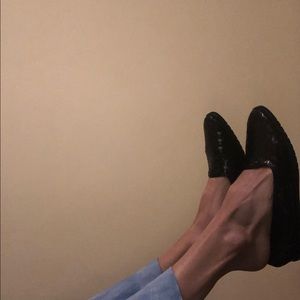 Cole Haan Black Leather Basket Weave Loafers